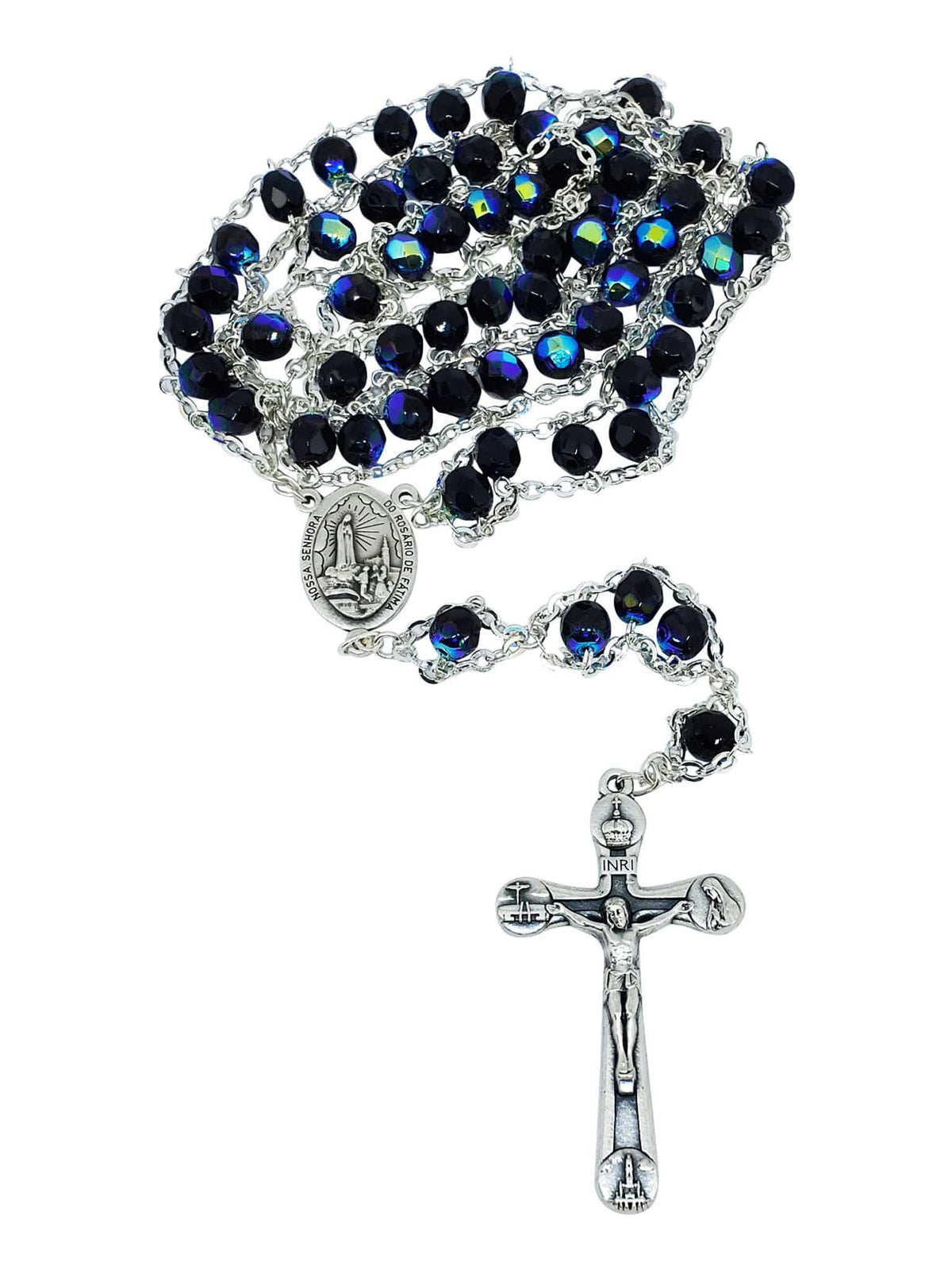 Terço de Cristal Preto de Nossa Senhora de Fátima Feito em Portugal-TerraCotta Arte Sacra