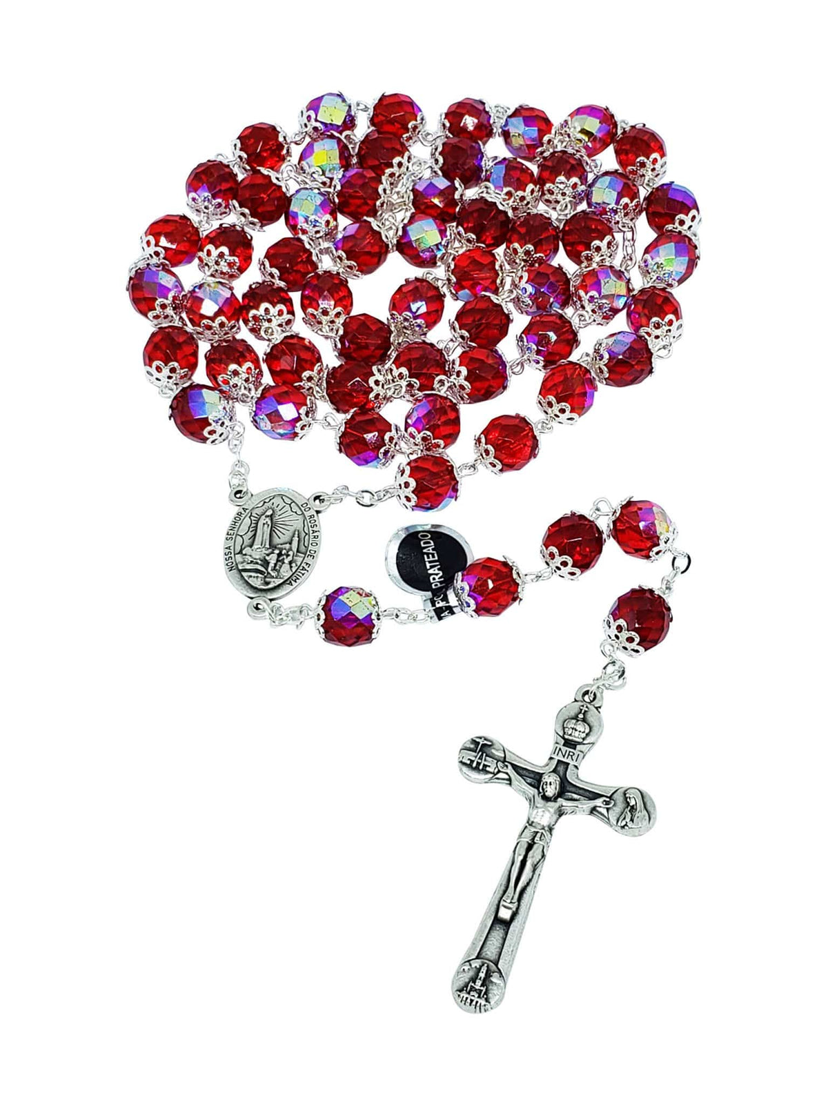 Terço de Cristal Vermelho de Nossa Senhora de Fátima Feito em Portugal-TerraCotta Arte Sacra