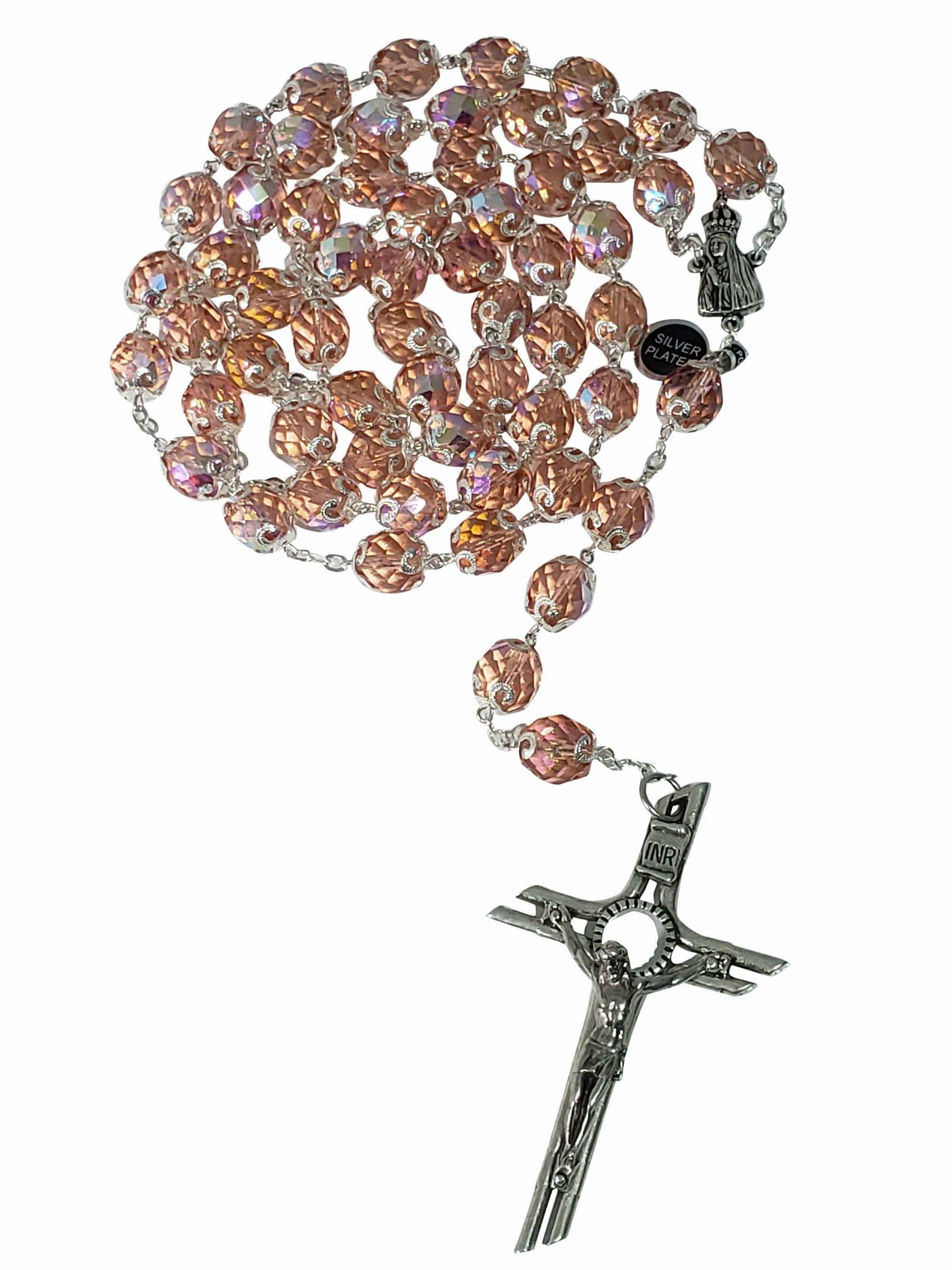Terço de Fátima Portugal de Cristal Rosa com Filigrana Luxo-TerraCotta Arte Sacra
