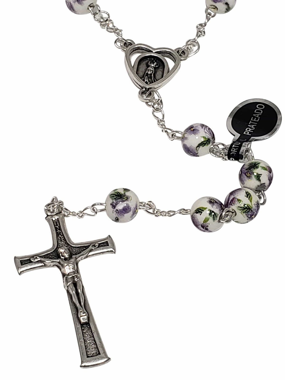 Terço de Fátima Portugal de Porcelana Flores Lilás-TerraCotta Arte Sacra