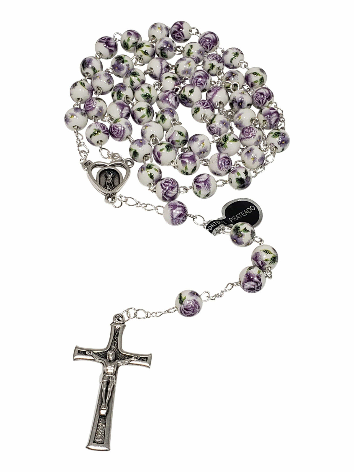 Terço de Fátima Portugal de Porcelana Flores Lilás-TerraCotta Arte Sacra