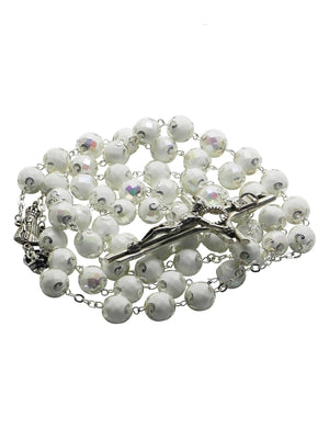 Terço de Noiva Fátima Portugal de Cristal Branco com Filigrana Luxo-TerraCotta Arte Sacra