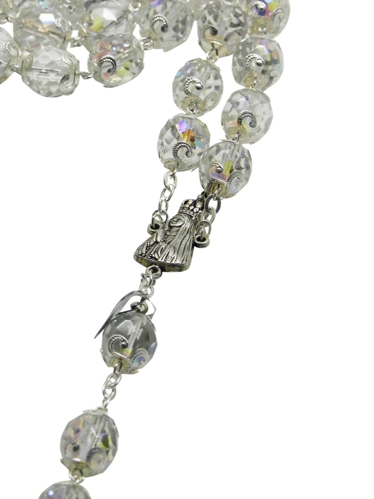 Terço de Noiva Português de Cristal Tcheco Transparente-TerraCotta Arte Sacra