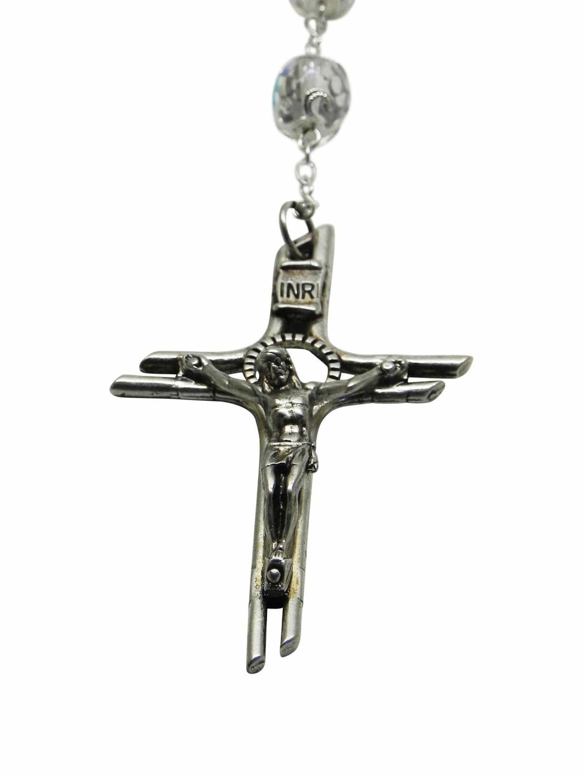 Terço de Noiva Português de Cristal Tcheco Transparente-TerraCotta Arte Sacra