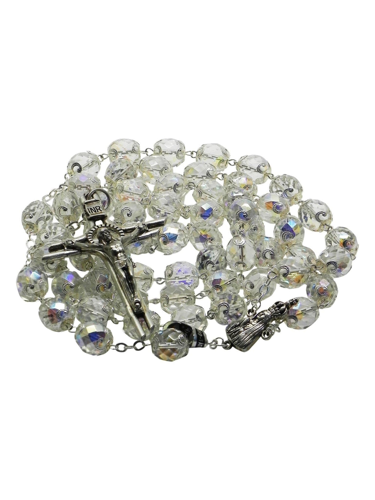 Terço de Noiva Português de Cristal Tcheco Transparente-TerraCotta Arte Sacra