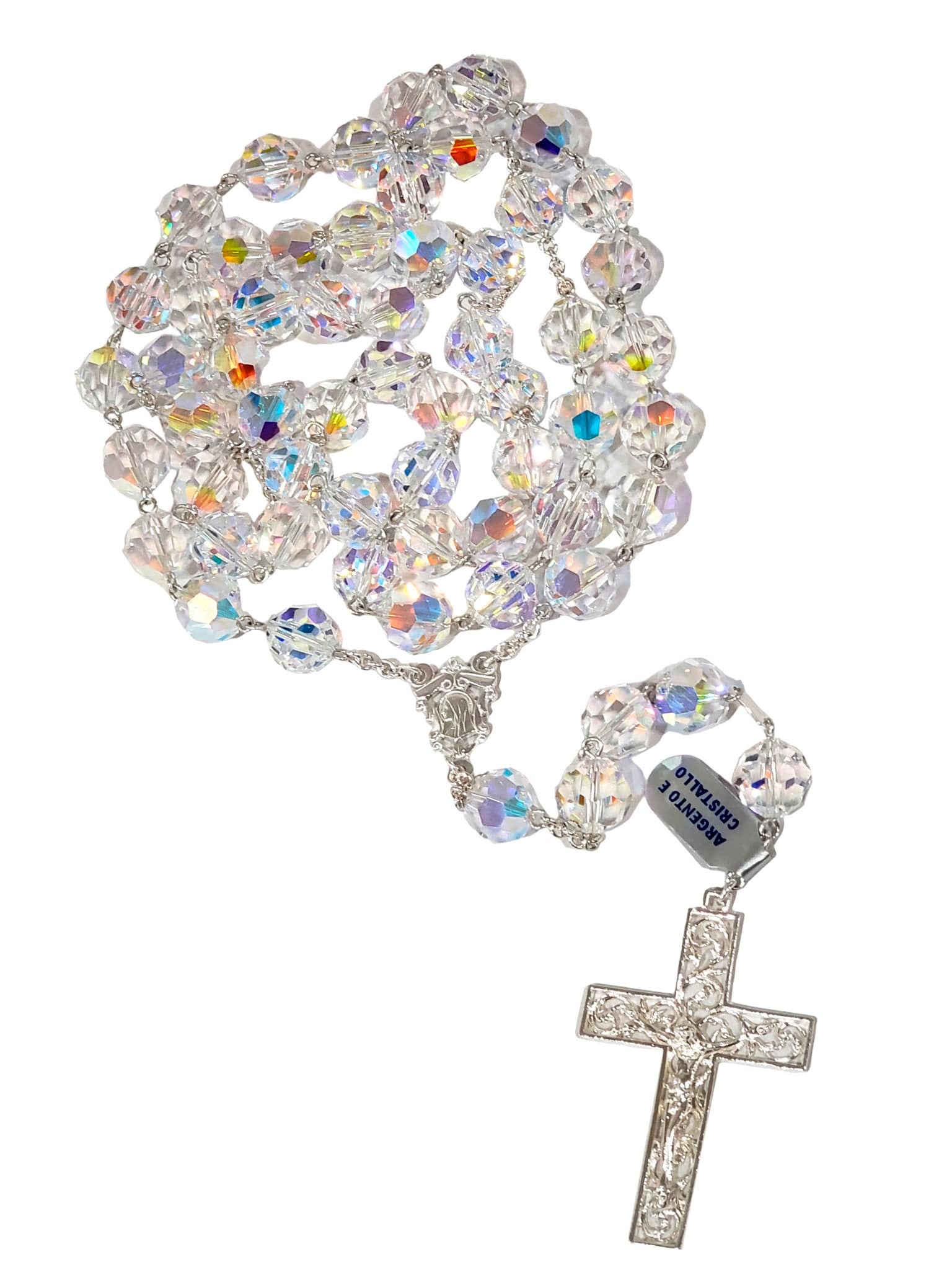 Terço de Noiva Prata com Cristal Swarovski 12 mm-TerraCotta Arte Sacra