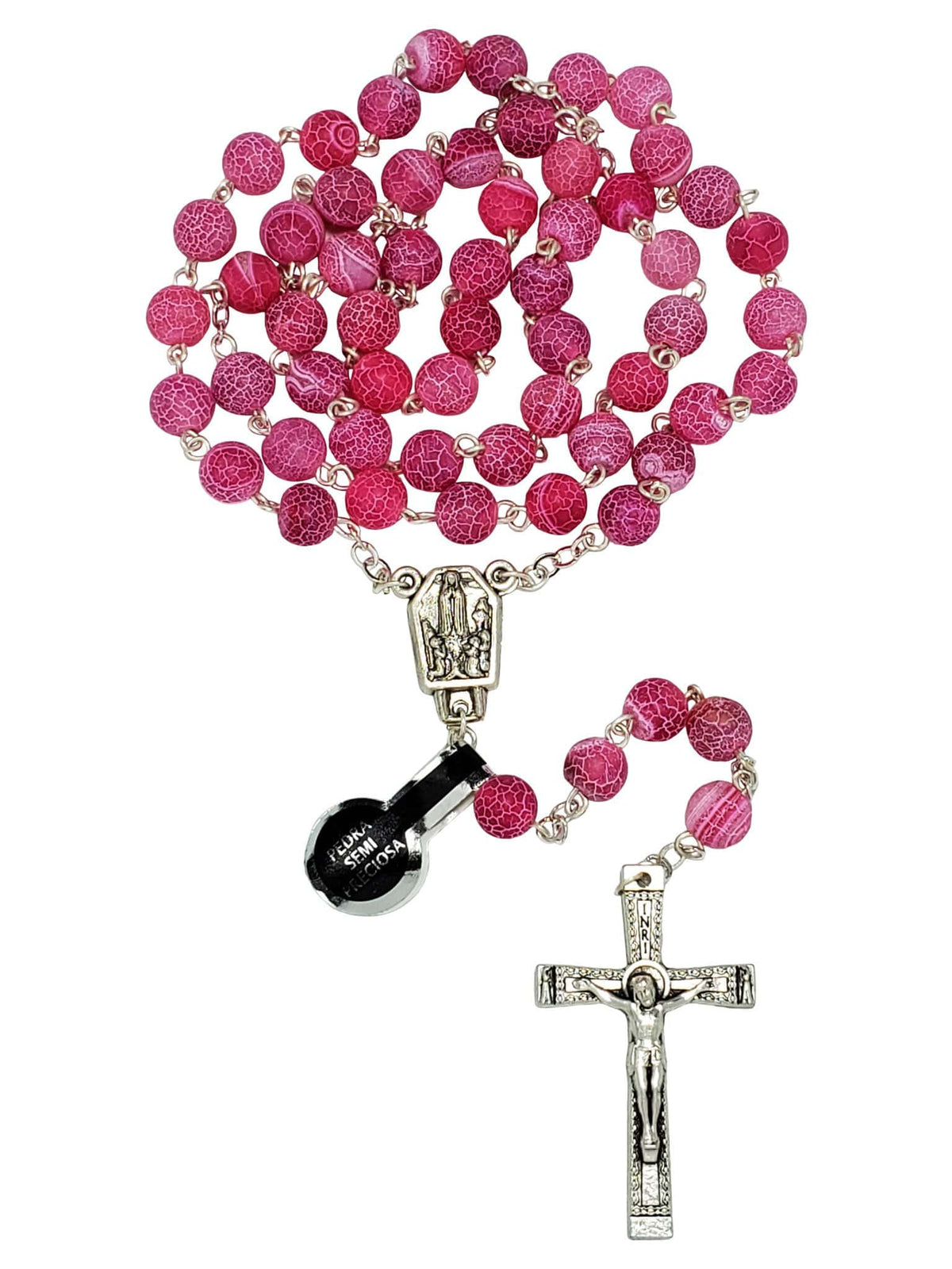 Terço de Pedra Natural Semi Preciosa Ágata Rosa-TerraCotta Arte Sacra