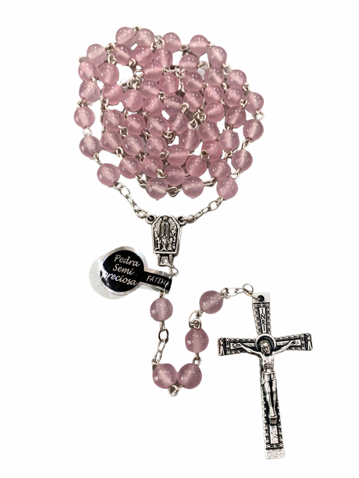 Terço de Pedra Natural Semi Preciosa Quartzo Rosa-TerraCotta Arte Sacra