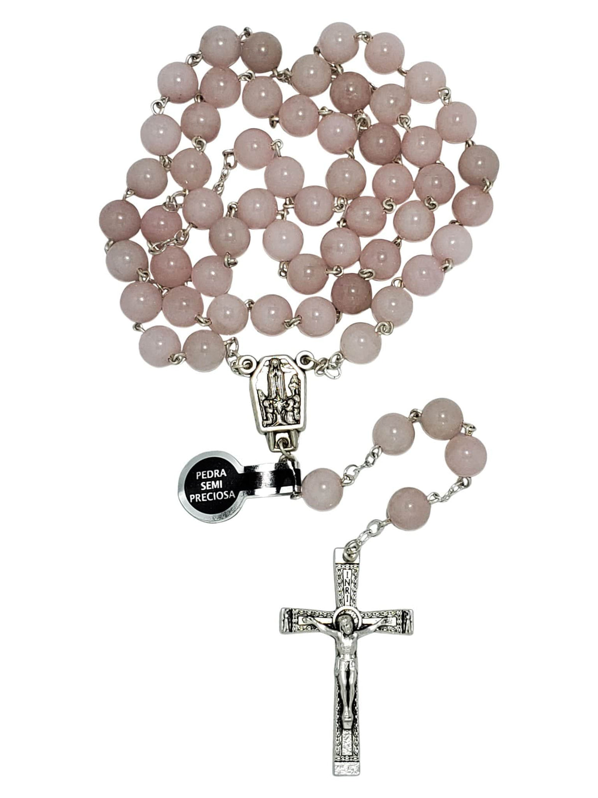 Terço de Pedra Natural Semi Preciosa Quartzo Rosa-TerraCotta Arte Sacra