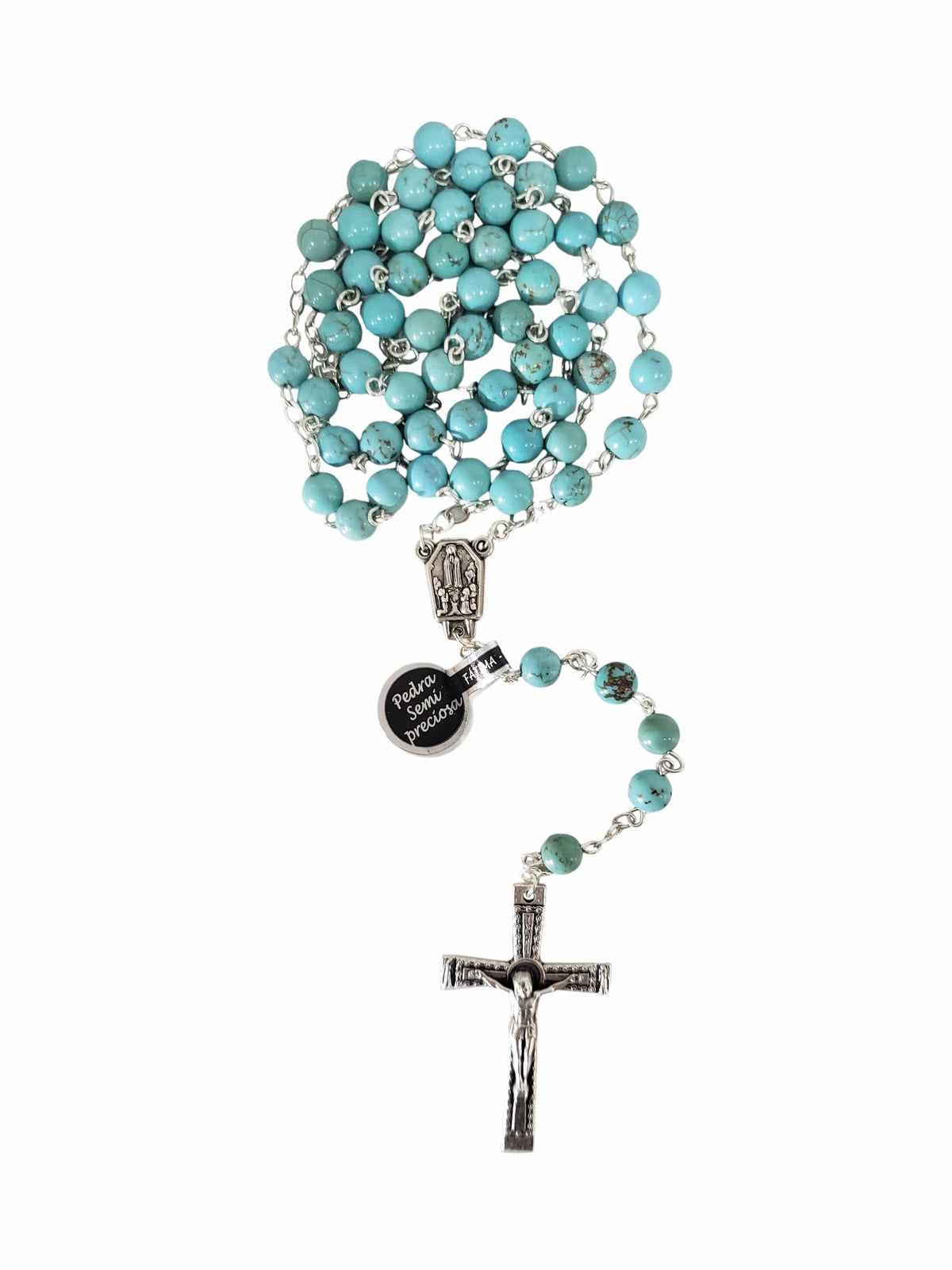 Terço de Pedra Natural Semi Preciosa Turquesa-TerraCotta Arte Sacra