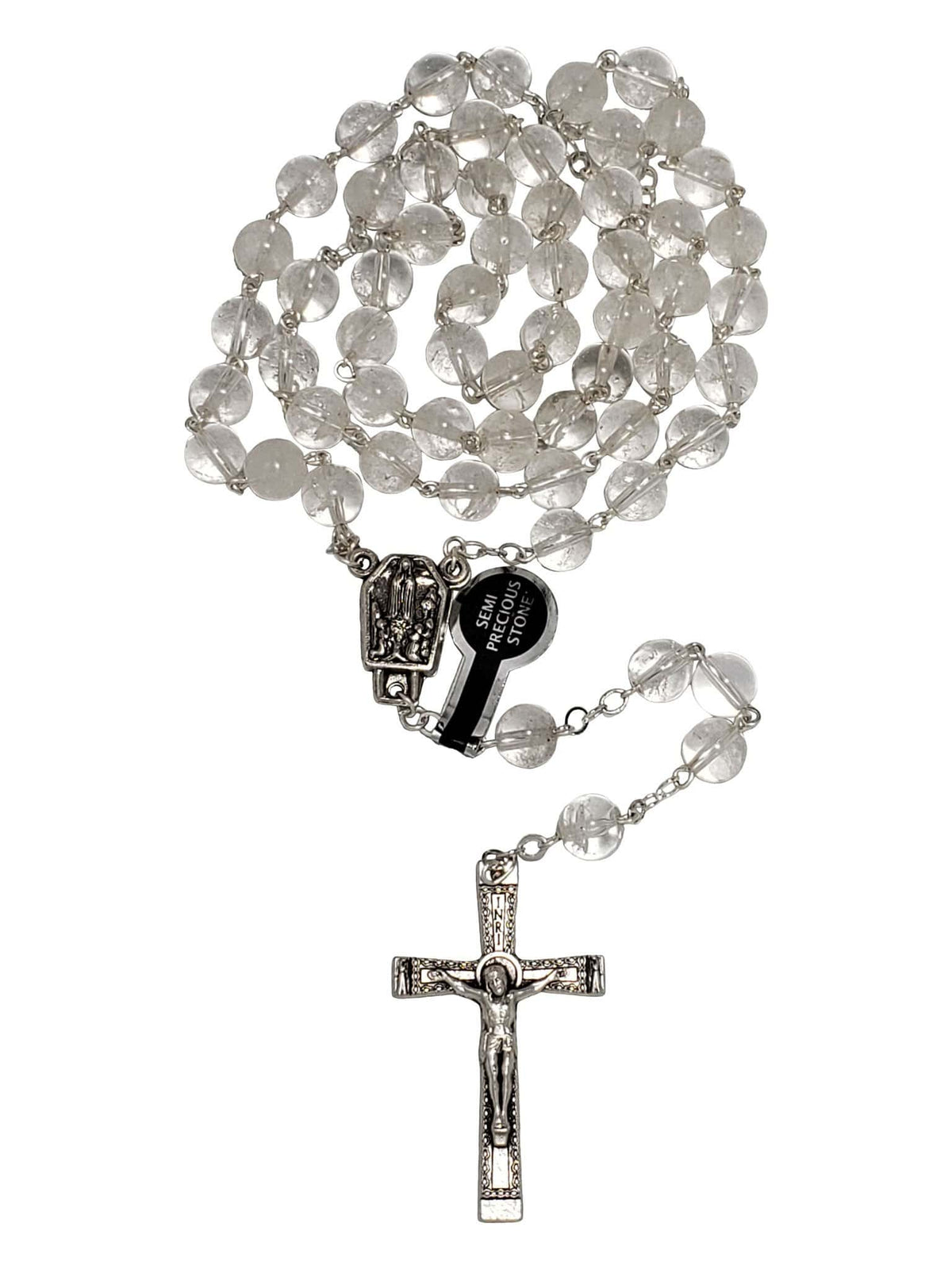 Terço de Pedra Natural Semipreciosa Quartzo Cristal Com Água De Fátima-TerraCotta Arte Sacra