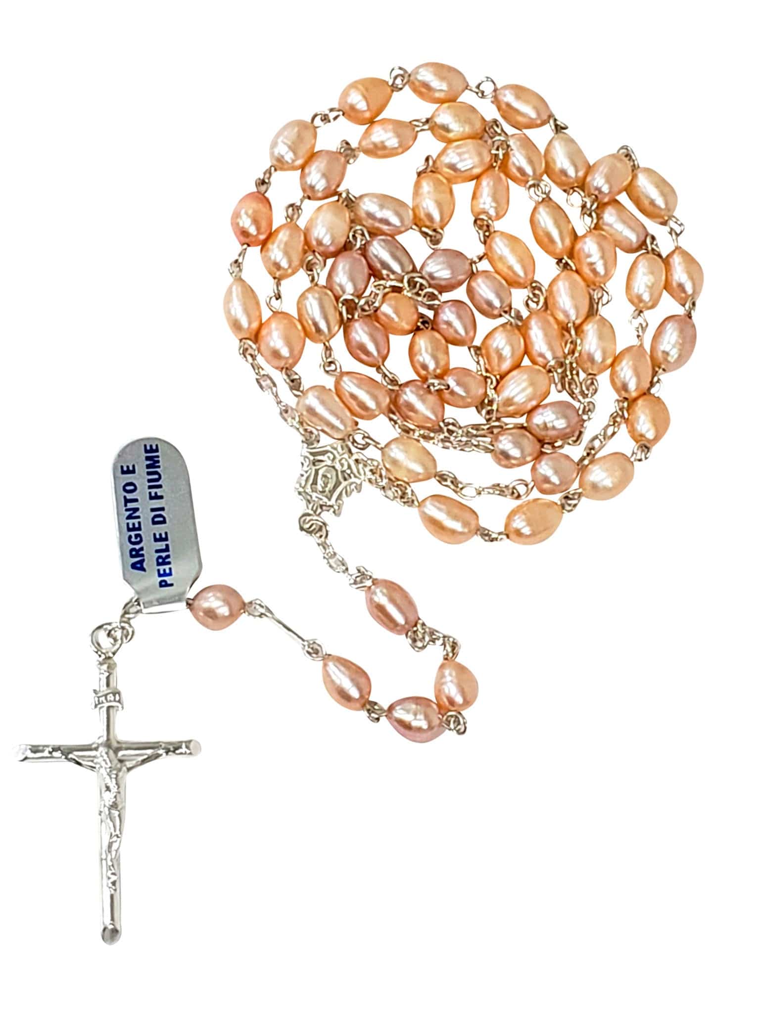 Terço de Prata com Pérola Rosa 6 mm-TerraCotta Arte Sacra