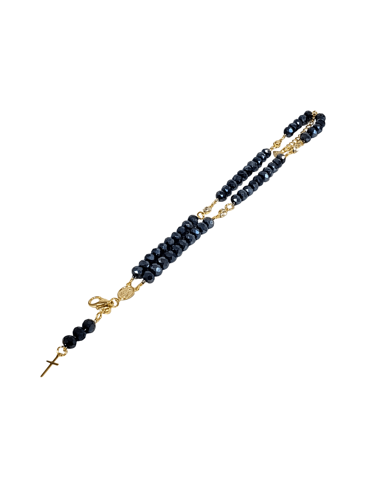 Terço de Pulso de Cristal de Vidro Azul Petróleo-TerraCotta Arte Sacra