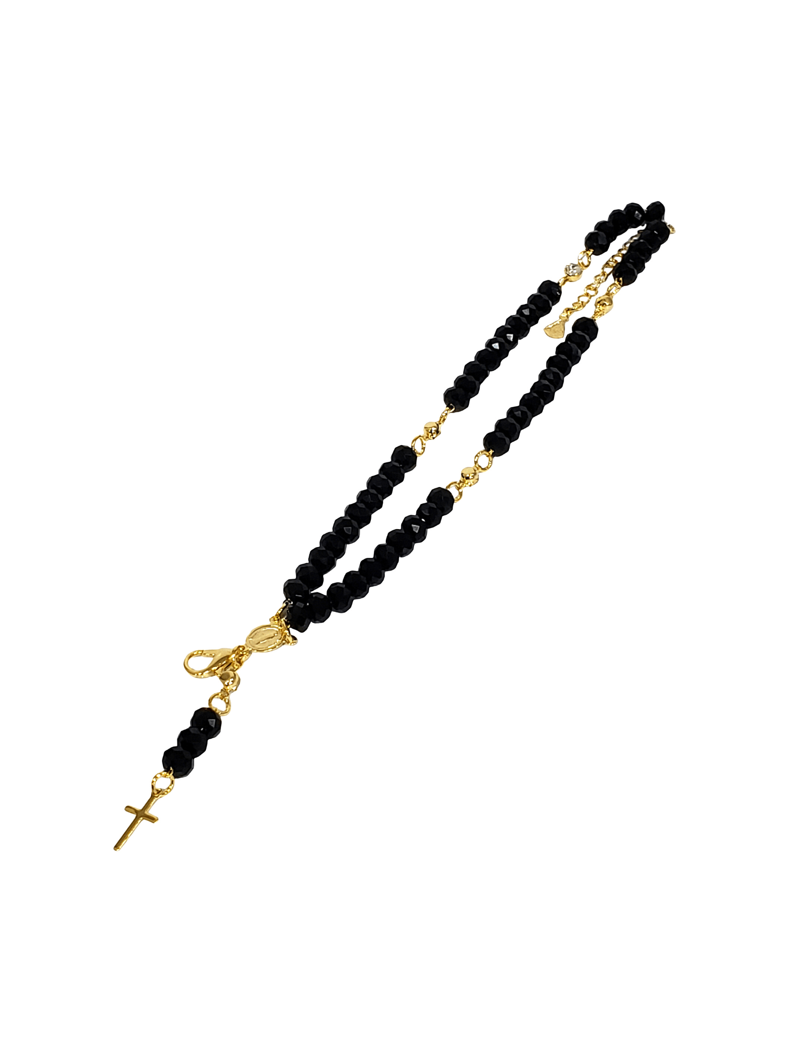 Terço de Pulso de Cristal de Vidro Preto-TerraCotta Arte Sacra